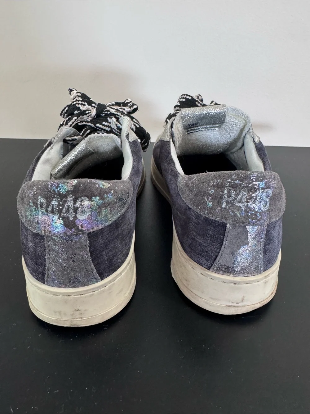 P448 Suede & Polka Dot Low-Top Sneakers in Black, Gray & Lavender
